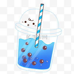 白色玻璃管图片_透明杯蓝色吸管饮料卡通图案