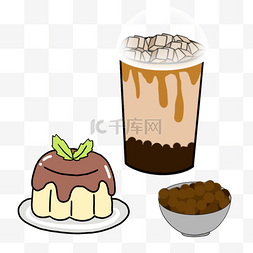 美式冰咖啡和焦糖布丁