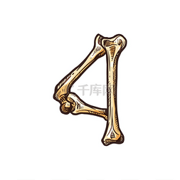 第字体设计图片_第四个创建的骨头孤立数字图。
