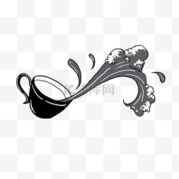 打翻的咖啡创意黑白单色涂鸦
