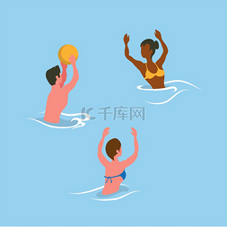 水上活动图片_人们在水中接球，夏季水上活动。