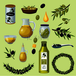 绿色和黑色橄榄健康产品卡通图标