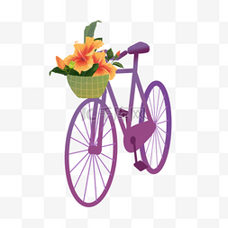 载花自行车图片_载着木槿花花卉的自行车