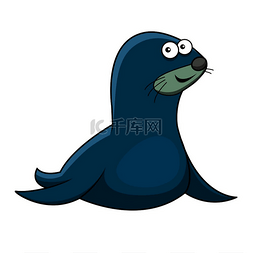 游泳的海豹图片_有趣的卡通海毛海豹角色蓝色厚毛
