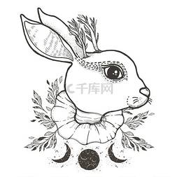 纹身小图片_素描图形插图马戏团兔子与神秘和