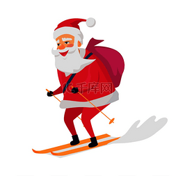 在白色背景上滑雪快乐的圣诞老人