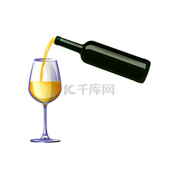 透明葡萄酒杯图片_白葡萄酒从瓶子里倒入透明透明的