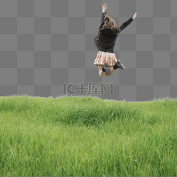 小清新的草地图片_五四青年节跳起来的女子背影