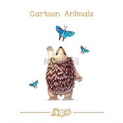 动物玩具背景图片_ 卡通系列卡通动物︰ 刺猬和蝴蝶