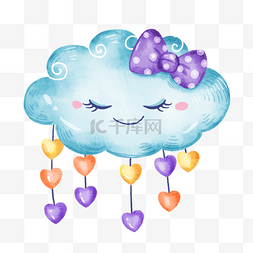 国潮云标签图片_爱心云朵蝴蝶结紫色创意图案