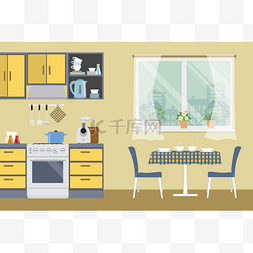 米色蓝色图片_在米色的厨房。还有黄色的家具、