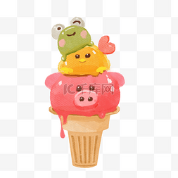 甜筒上的冰淇淋球图片_手绘水彩夏天卡通甜筒冰淇淋手账