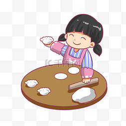 春节美食素材图片_新年春节节日包饺子小女孩冬至