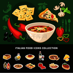 餐厅平面矢量图片_意大利美食偶像国家菜肴集意大利