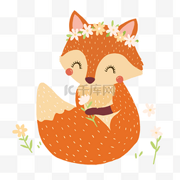 字体设计字体模板图片_斯堪的纳维亚风格狐狸戴着雏菊花