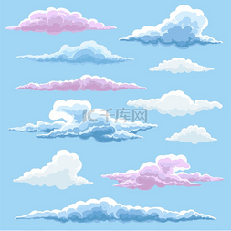 白色蓝色和粉红色的云彩集合。
