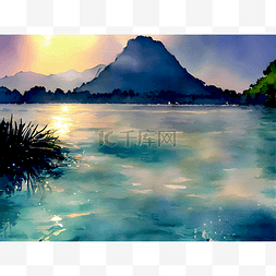 夕阳下的湖面图片_落日余晖下的湖