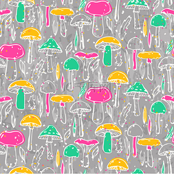创意图案背景图片_无缝模式与不同的蘑菇