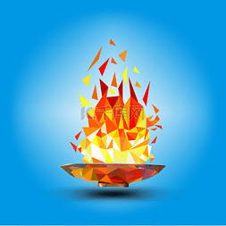火焰背景2图片_红色的几何风格的蓝色背景上的火