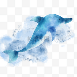 蓝鲸水彩图片_水彩风在海洋里游泳的海豚
