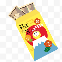 卡通达摩樱花黄色日本新年红包