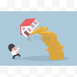 house卡通图片_Businessman and falling house and coins