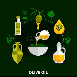 黑色产品图背景图片_各种包装的橄榄油，绿色背景矢量