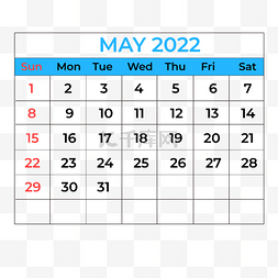 2022线条数字图片_2022年5月蓝色日历