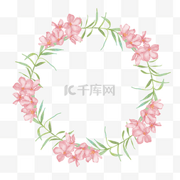 插画花卉背景图片_水彩夹竹桃花卉花环边框