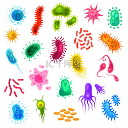 微生物科学图片_细菌集合彩色流感病毒细胞生物微