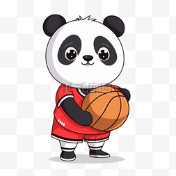 一只熊猫卡通图片_一只抱着篮球的熊猫