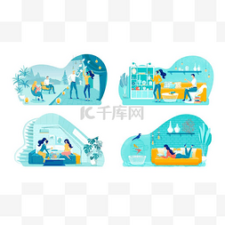 activities图片_Pastime Activities at Home Flat Illustrations