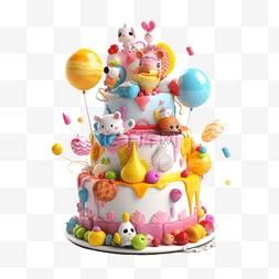 卡通手绘彩色糖果生日蛋糕