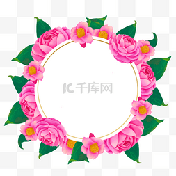 山茶花水图片_山茶花水彩粉色花卉边框