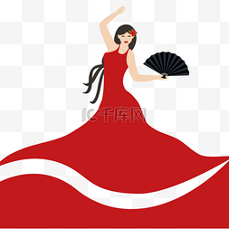 红色裙子跳舞图片_弗拉门戈舞者红裙黑扇