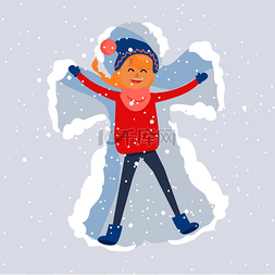享受卡通图片_年轻女子享受第一场降雪。