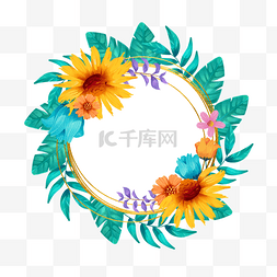 圆形创意水彩花卉边框