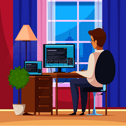 用电背景图片_设计师艺术家在家里用电脑椅和桌