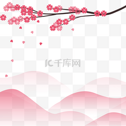 春季日本樱花蜿蜒的山脉