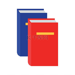 读日记图片_平面中的蓝色和红色书本图标。