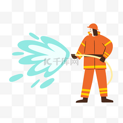 消防员喷水红色人物图片绘画