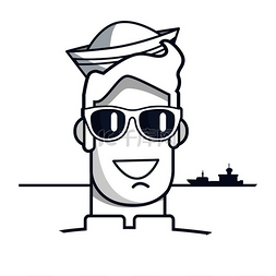 快乐的水手在现代太阳镜和草帽单