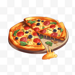手绘披萨插画图片_披萨扁平插画手绘免抠元素