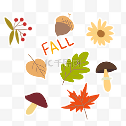 秋天树叶坚果贴纸