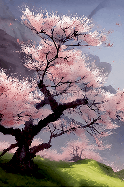 春天的景色图片图片_开满桃花的山谷水墨