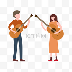 扁平男人女人图片_男人女人弹吉他表演卡通人物扁平