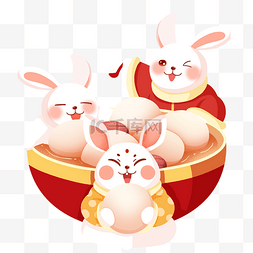 兔子吃汤圆图片_元宵节新春2023白兔吃汤圆