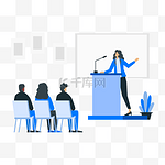 会议演讲发言概念插画台上会议发言的人