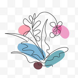 淡雅粉嫩抽象线条画植物花卉