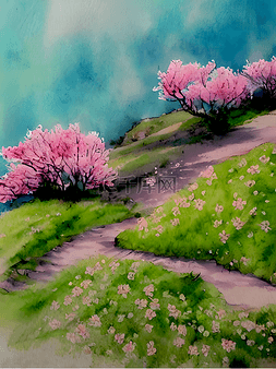 春天开的花朵图片_开满鲜花的山路